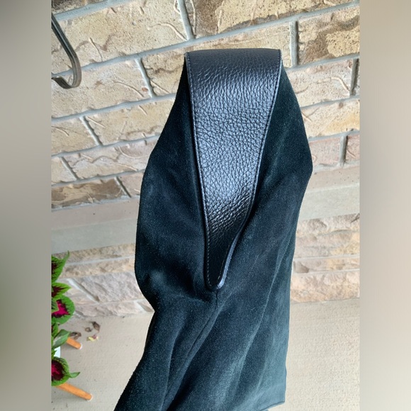 Bohemian SIMONS Nubuck Suede Pebbled Leather Black Hobo Slouchy Cross Body Purse - Picture 10 of 16